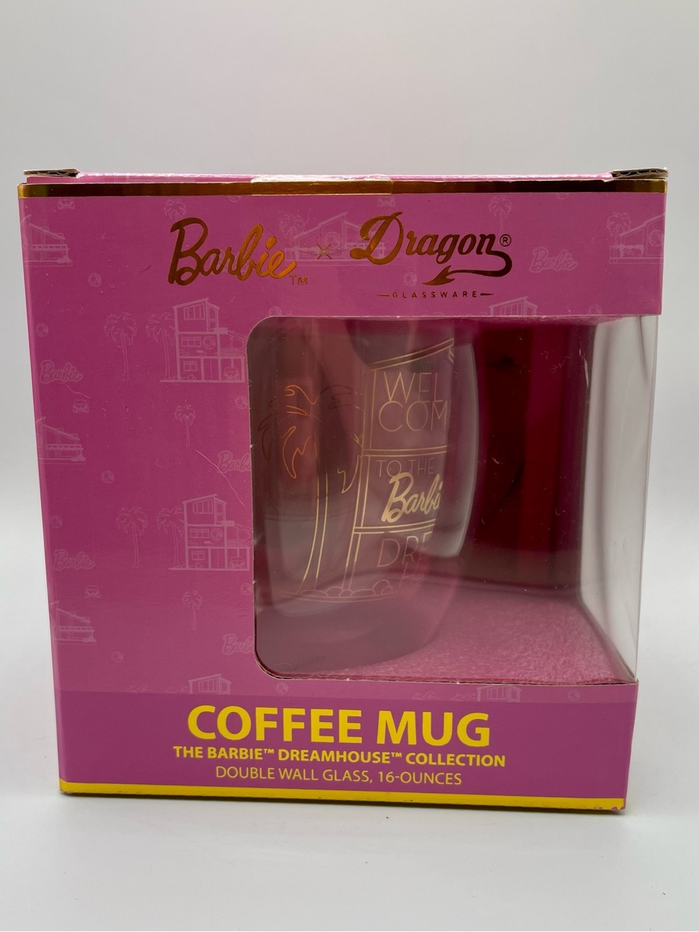 Barbie Clear,  Pink, and Gold  Coffee Mug 16oz